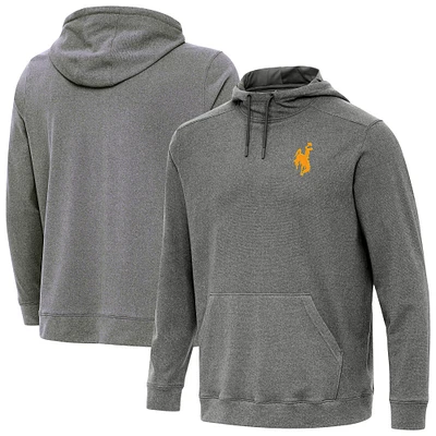 Men's Antigua Heather Charcoal Wyoming Cowboys Cloud Pullover Hoodie