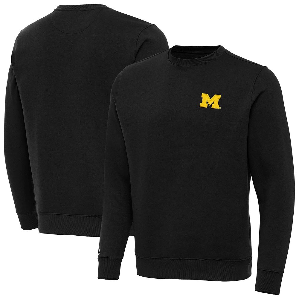 Men's Antigua Black Michigan Wolverines Big & Tall Victory Crew Neck Pullover Sweatshirt