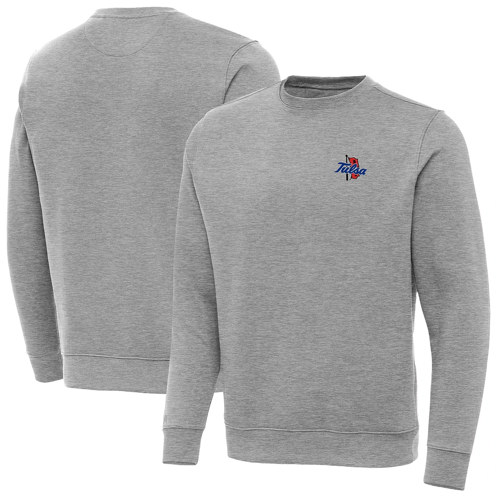 Men's Antigua Heather Gray Tulsa Golden Hurricane Big & Tall Victory Crew Neck Pullover Sweatshirt