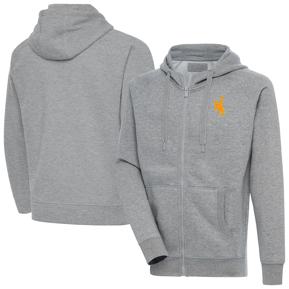 Men's Antigua Heather Gray Wyoming Cowboys Big & Tall Victory Full-Zip Hoodie