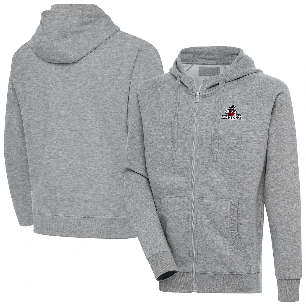 Men's Antigua Heather Gray New Mexico State Aggies Big & Tall Victory Full-Zip Hoodie
