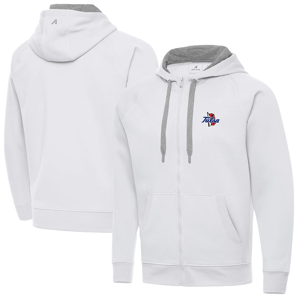 Men's Antigua White Tulsa Golden Hurricane Big & Tall Victory Full-Zip Hoodie