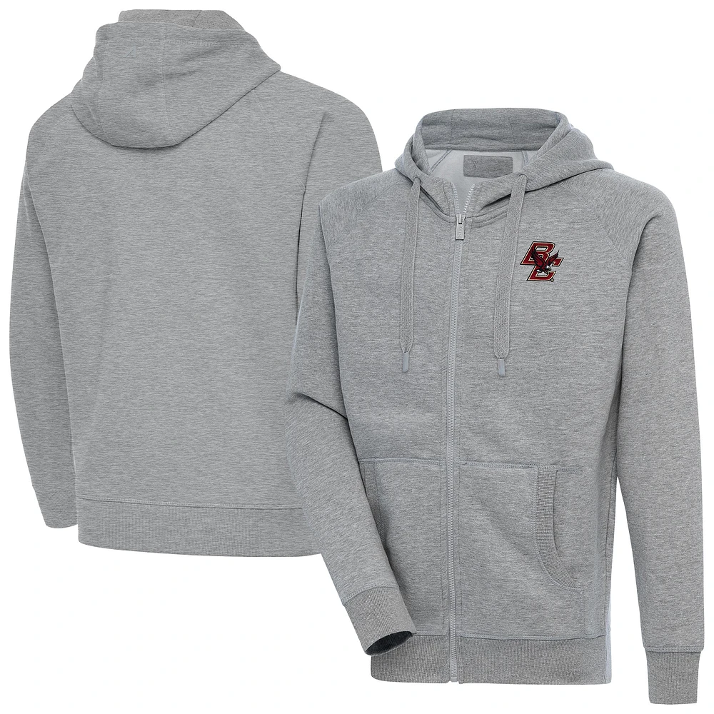 Men's Antigua Heather Gray Boston College Eagles Big & Tall Victory Full-Zip Hoodie