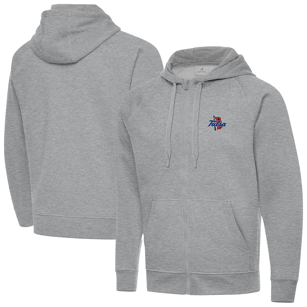 Men's Antigua Heather Gray Tulsa Golden Hurricane Big & Tall Victory Full-Zip Hoodie