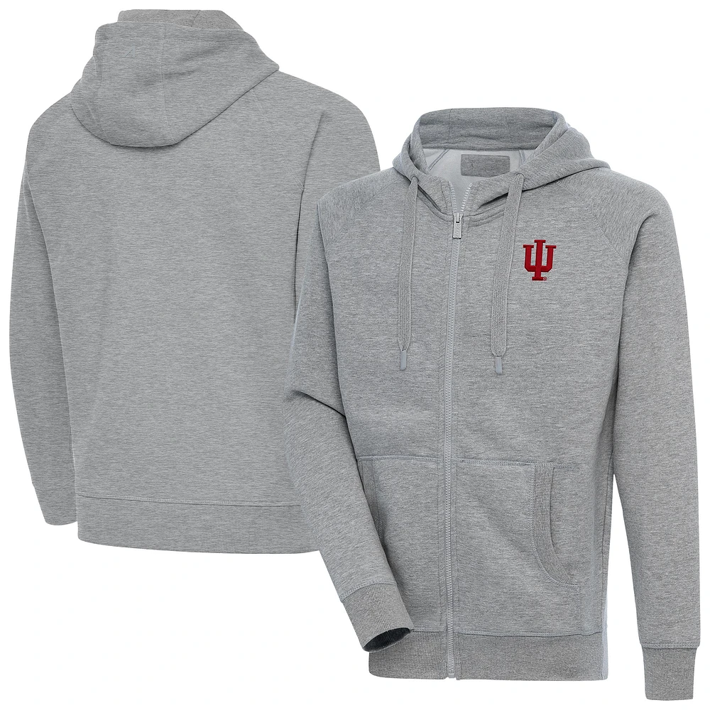 Men's Antigua Heather Gray Indiana Hoosiers Big & Tall Victory Full-Zip Hoodie