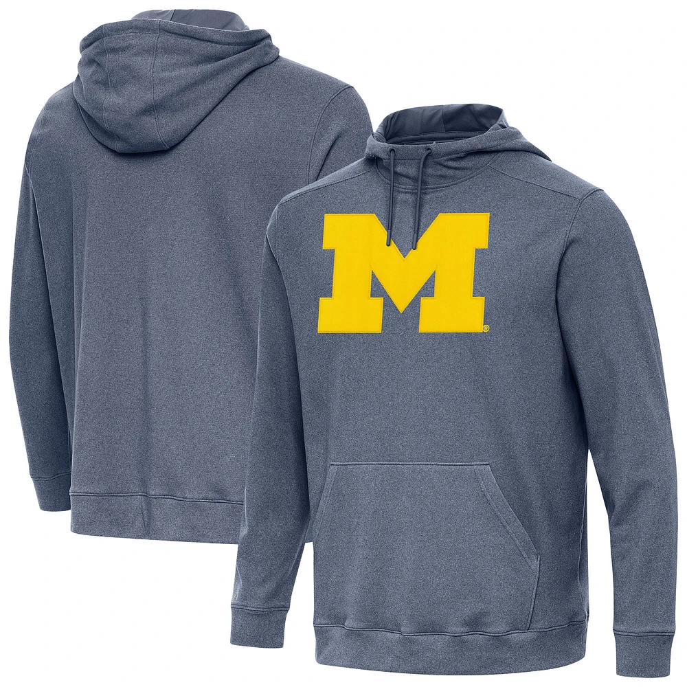 Men's Antigua Heather Navy Michigan Wolverines Cloud Pullover Hoodie