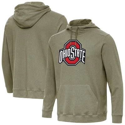 Men's Antigua Heather Olive Ohio State Buckeyes Cloud Pullover Hoodie