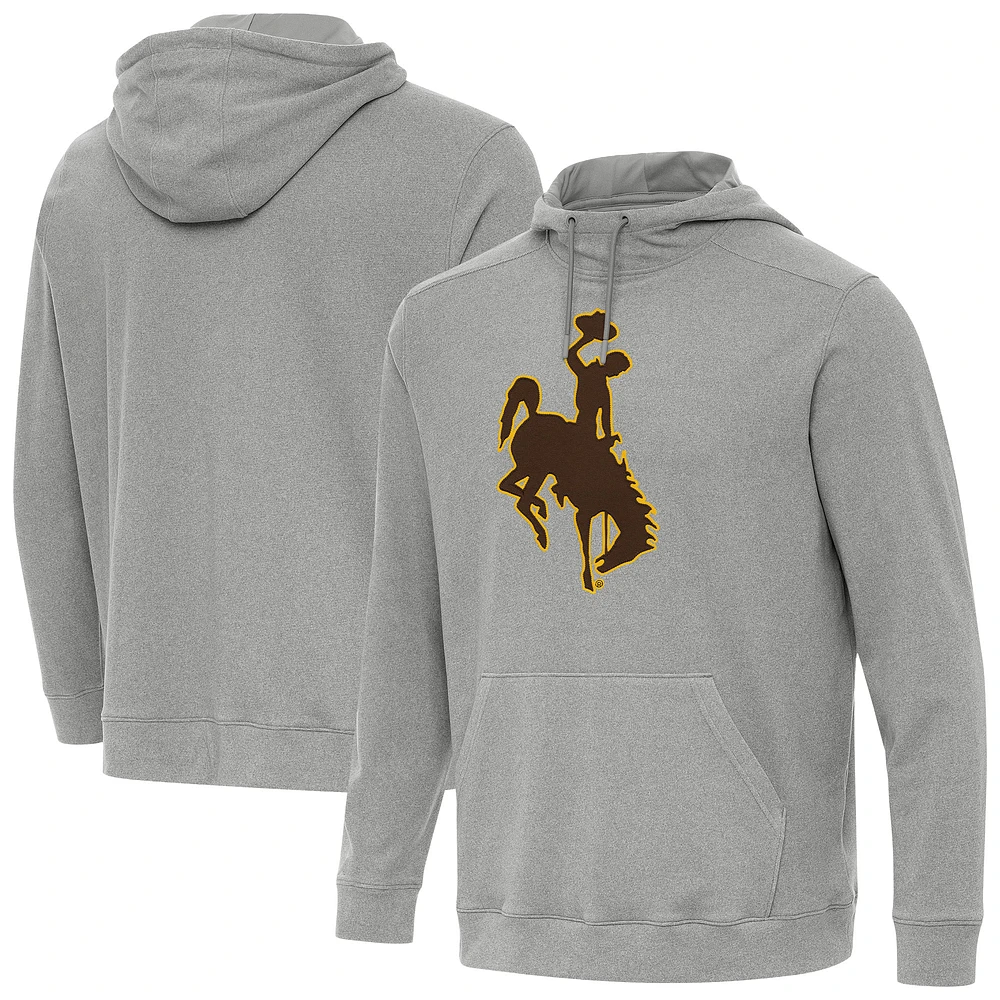 Men's Antigua Heather Gray Wyoming Cowboys Cloud Pullover Hoodie