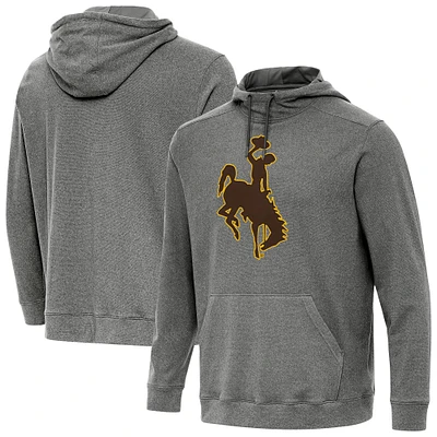 Men's Antigua Heather Charcoal Wyoming Cowboys Cloud Pullover Hoodie