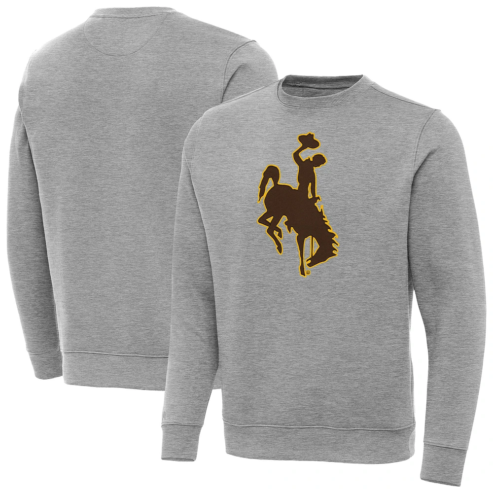 Men's Antigua Heather Gray Wyoming Cowboys Big & Tall Victory Crew Neck Pullover Sweatshirt
