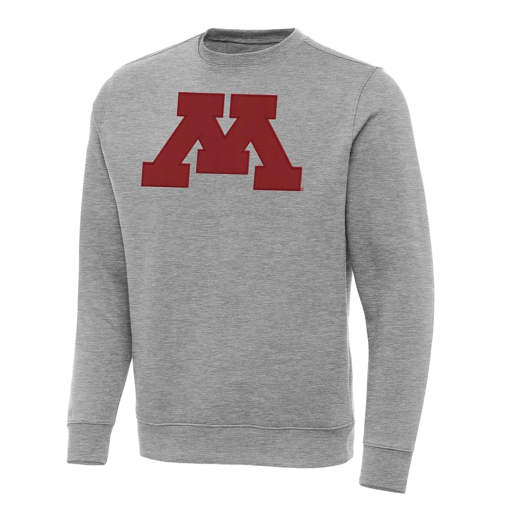 Men's Antigua Heather Gray Minnesota Golden Gophers Big & Tall Victory Crew Neck Pullover Sweatshirt