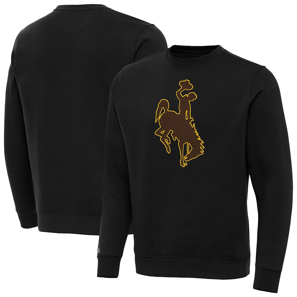 Men's Antigua Black Wyoming Cowboys Big & Tall Victory Crew Neck Pullover Sweatshirt