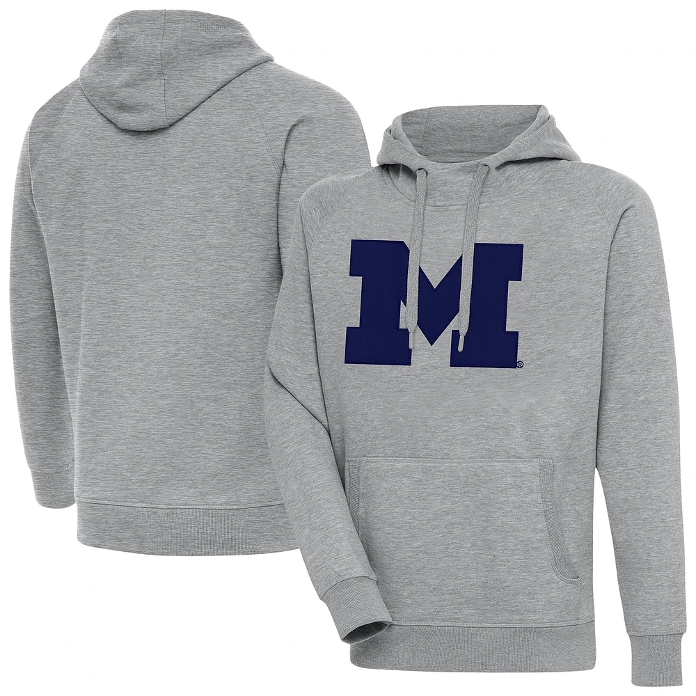 Men's Antigua Heather Gray Michigan Wolverines Big & Tall Victory Pullover Hoodie
