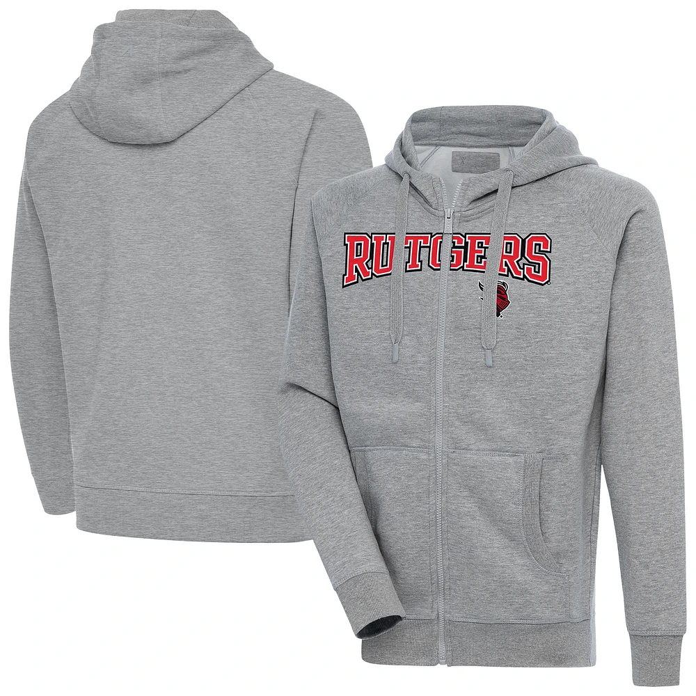 Men's Antigua Heather Gray Rutgers Scarlet Knights Big & Tall Victory Full-Zip Hoodie Jacket
