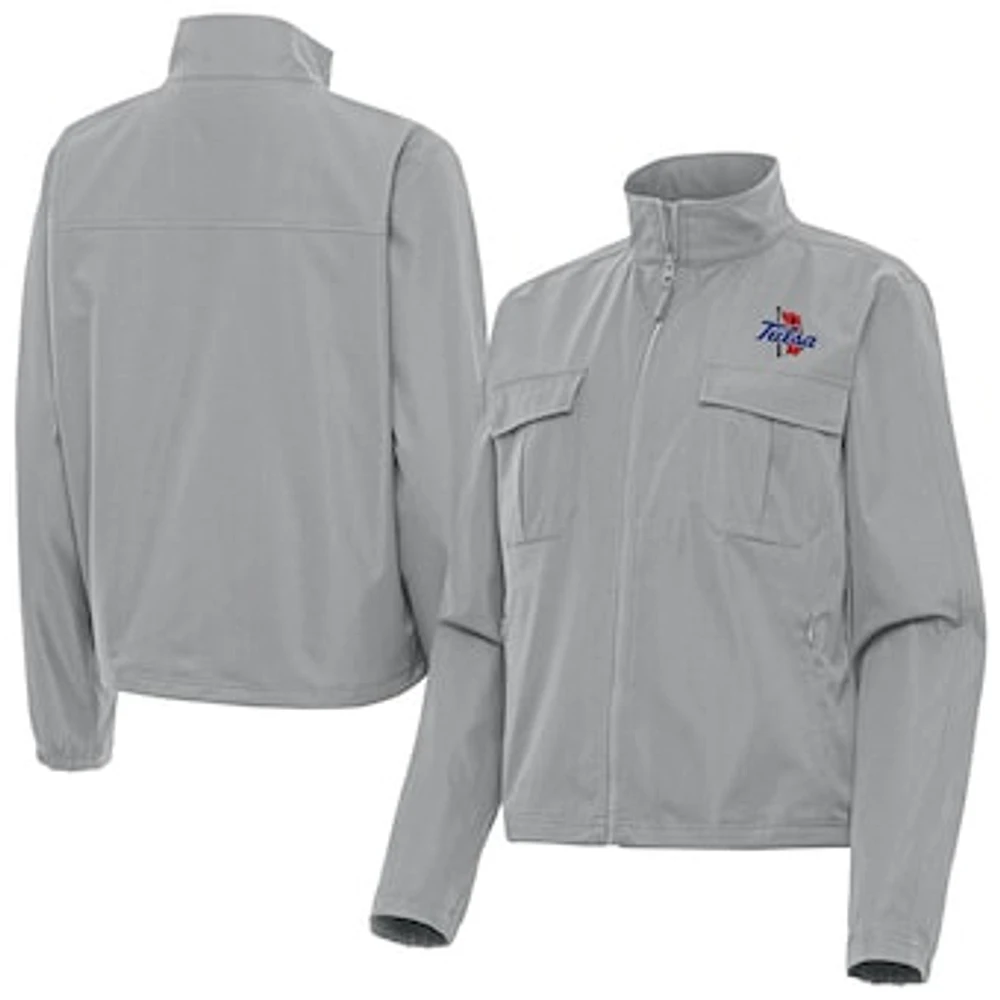 Women's Antigua Gray Tulsa Golden Hurricane Even Par Full-Zip Jacket