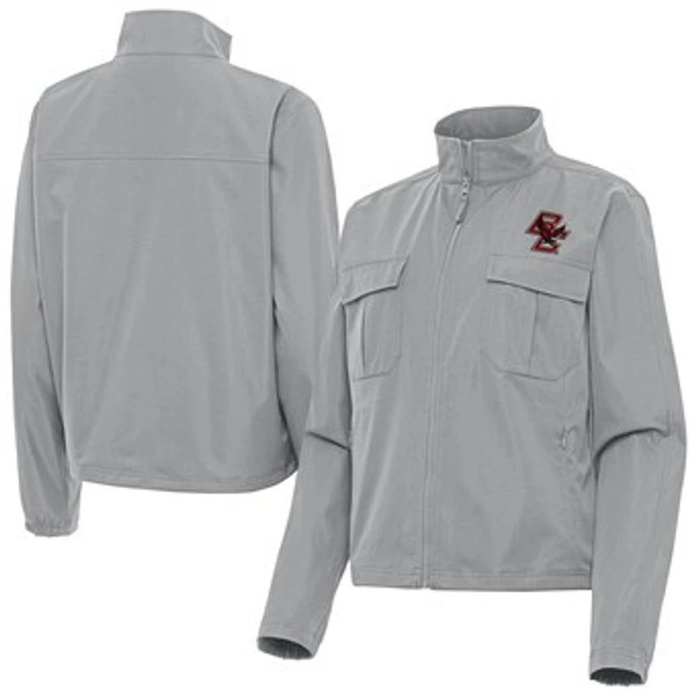 Women's Antigua Gray Boston College Eagles Even Par Full-Zip Jacket