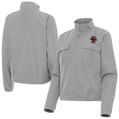 Women's Antigua Gray Boston College Eagles Even Par Full-Zip Jacket