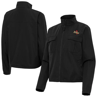 Women's Antigua Black Tulsa Golden Hurricane Even Par Full-Zip Jacket