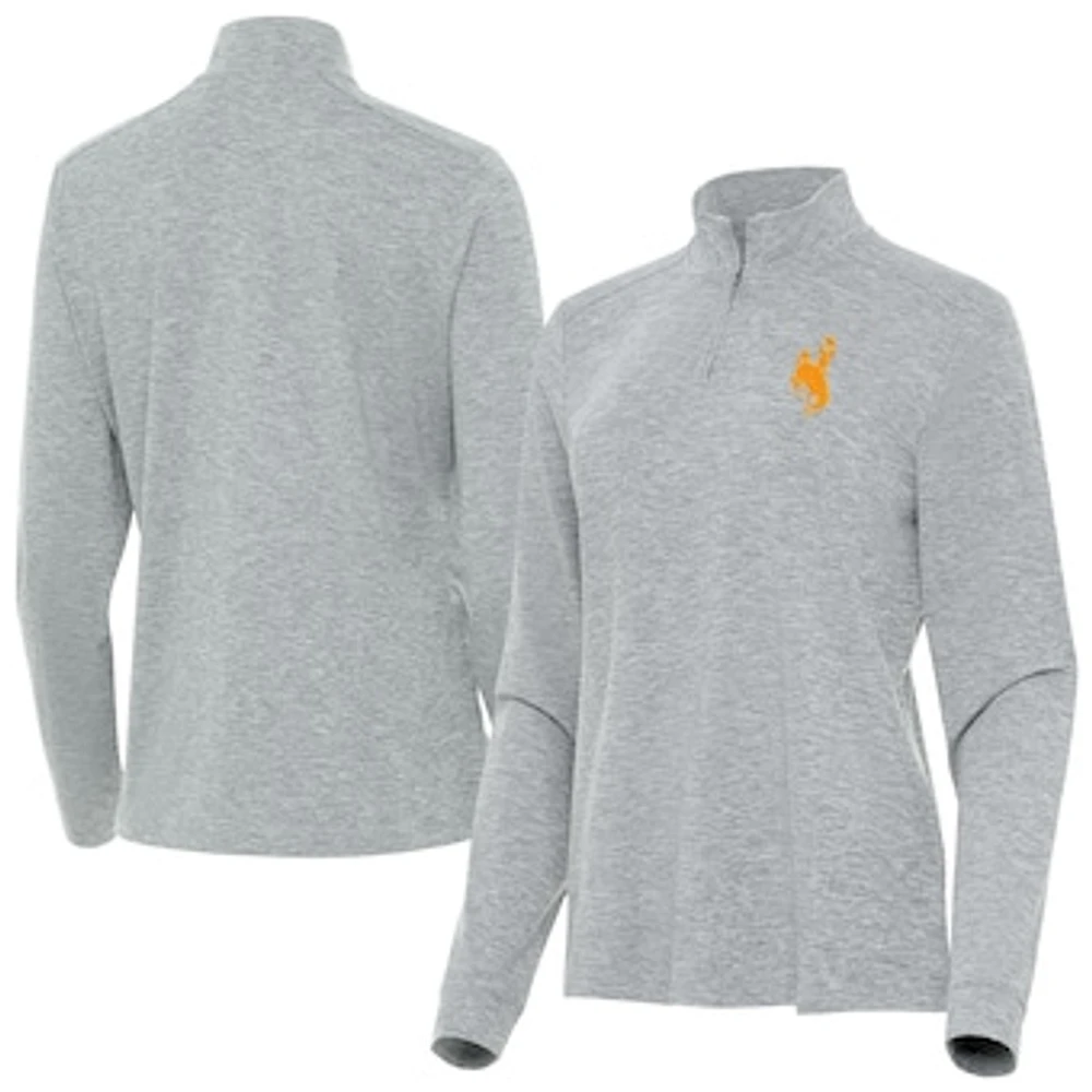Women's Antigua Heather Gray Wyoming Cowboys Mentor Quarter-Zip Mock Neck Top