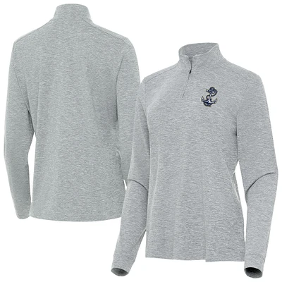 Women's Antigua Heather Gray Navy Midshipmen Mentor Quarter-Zip Mock Long Sleeve Top