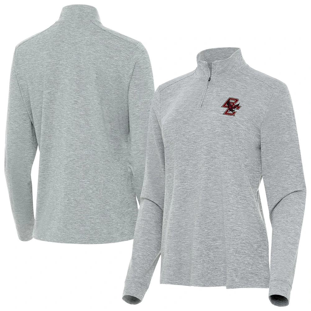 Women's Antigua Heather Gray Boston College Eagles Mentor Quarter-Zip Mock Neck Top