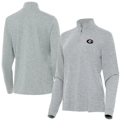 Women's Antigua Heather Gray Georgia Bulldogs Mentor Quarter-Zip Mock Neck Top