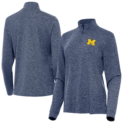 Women's Antigua Heather Navy Michigan Wolverines Mentor Quarter-Zip Top
