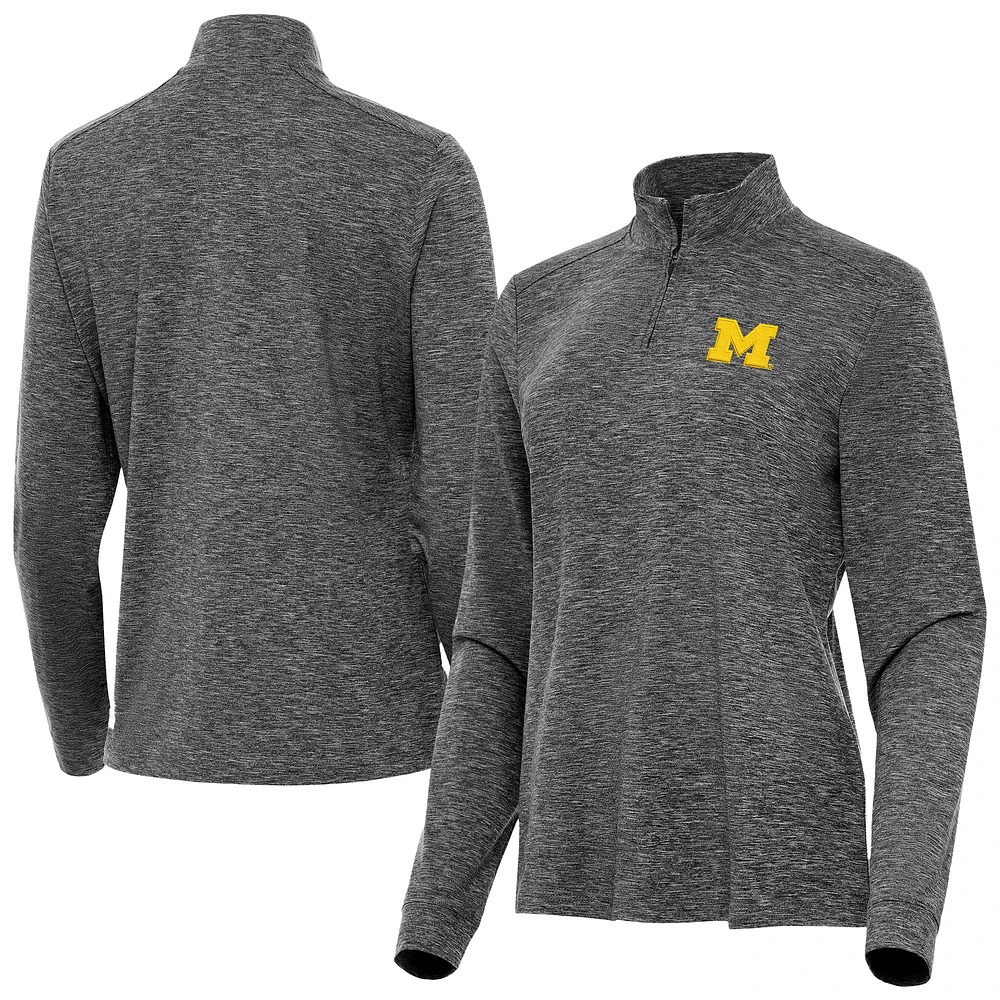 Women's Antigua Heather Black Michigan Wolverines Mentor Quarter-Zip Top