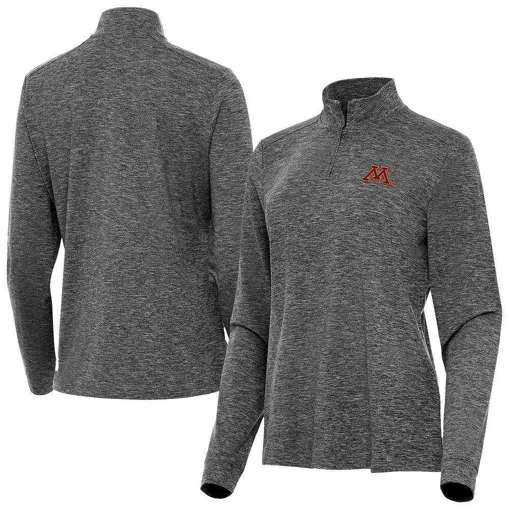 Women's Antigua Heather Black Minnesota Golden Gophers Mentor Quarter-Zip Top
