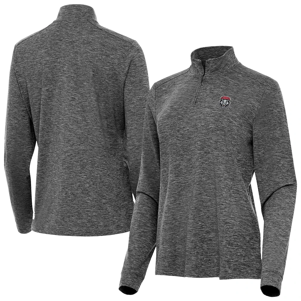 Women's Antigua Heather Black New Mexico Lobos Mentor Quarter-Zip Top