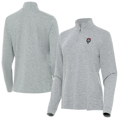 Women's Antigua Heather Gray New Mexico Lobos Mentor Quarter-Zip Mock Neck Top