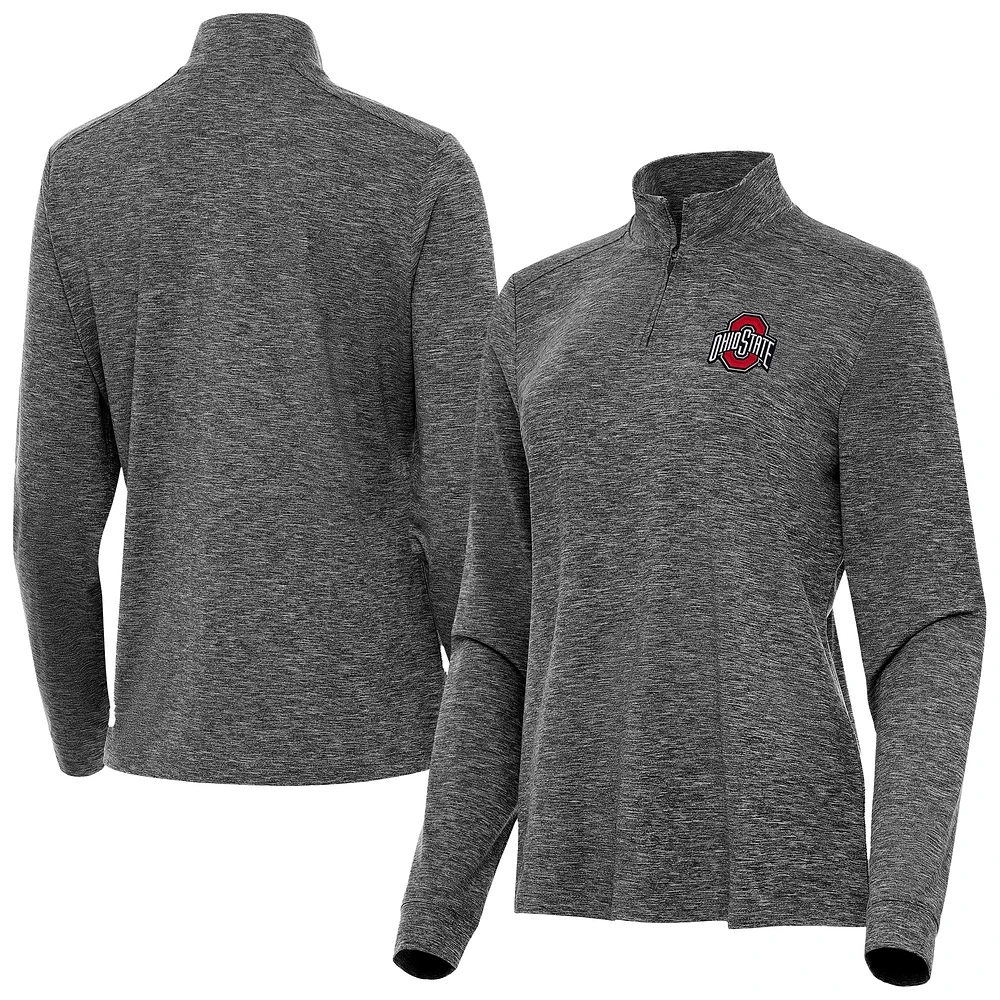Women's Antigua Heather Black Ohio State Buckeyes Mentor Quarter-Zip Pullover Top