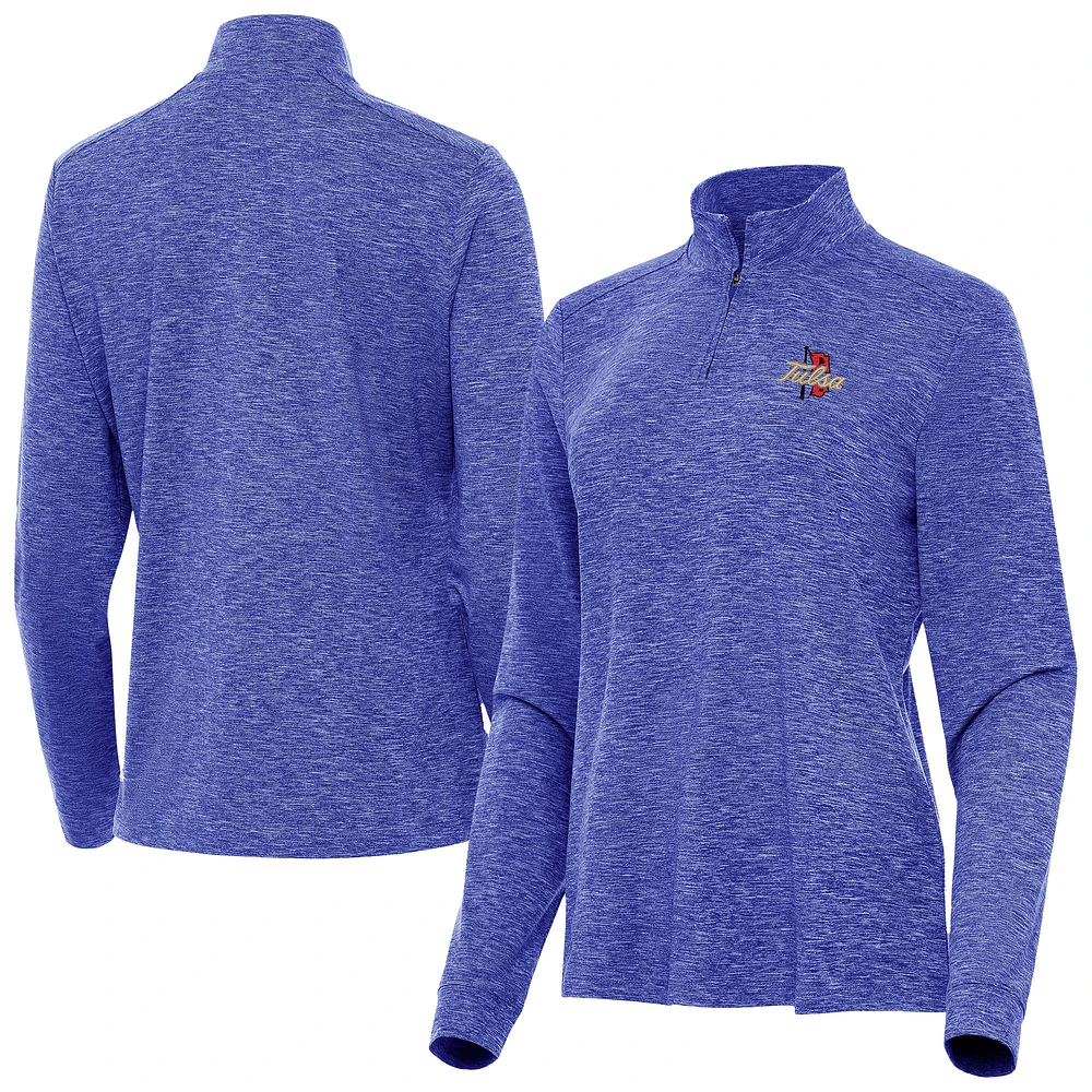 Women's Antigua Heather Royal Tulsa Golden Hurricane Mentor Quarter-Zip Pullover Top
