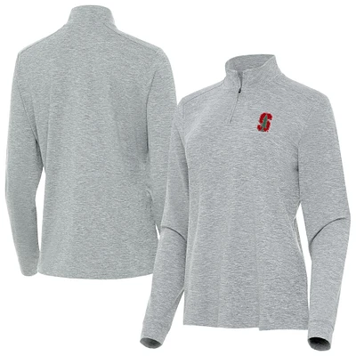 Women's Antigua Heather Gray Stanford Cardinal Mentor Quarter-Zip Mock Neck Top
