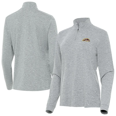 Women's Antigua Heather Gray Western Michigan Broncos Mentor Quarter-Zip Mock Neck Top