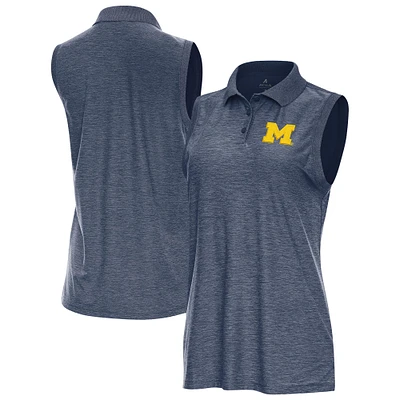 Women's Antigua Heather Navy Michigan Wolverines Recap Sleeveless Polo