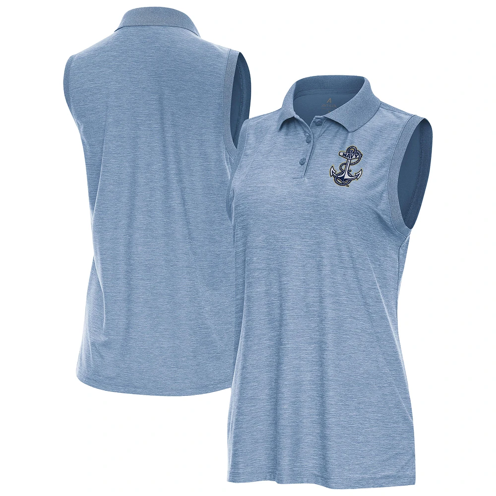 Women's Antigua Heather Light Blue Navy Midshipmen Recap Sleeveless Polo
