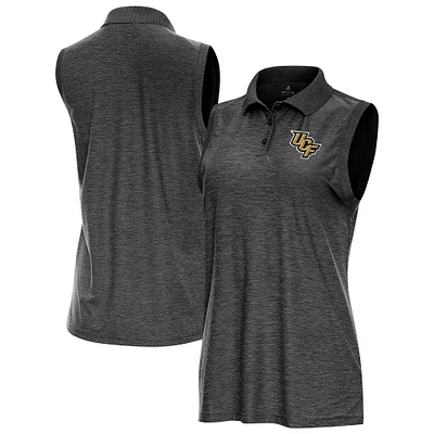 Women's Antigua Heather Black UCF Knights Recap Sleeveless Polo