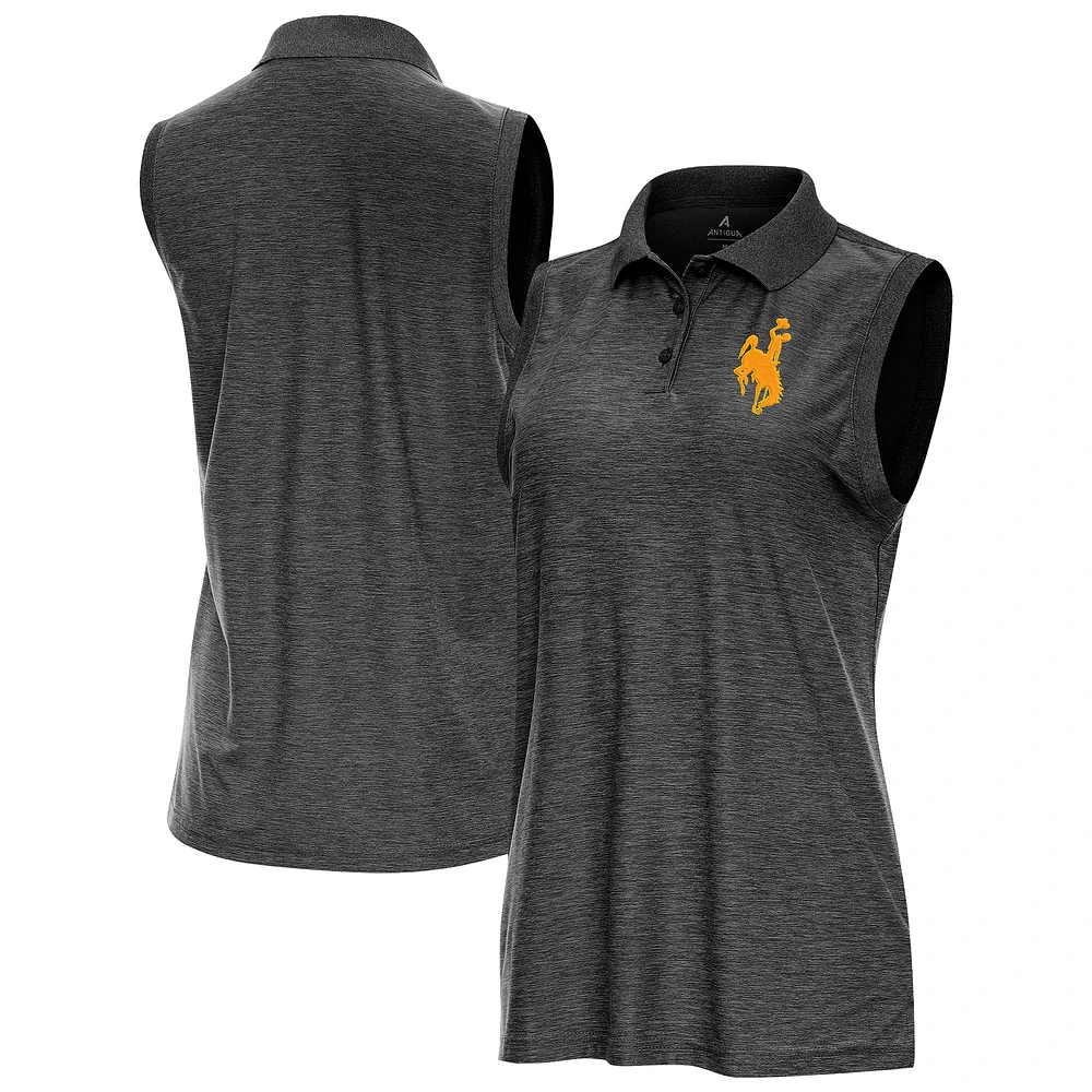 Women's Antigua Heather Black Wyoming Cowboys Recap Sleeveless Polo