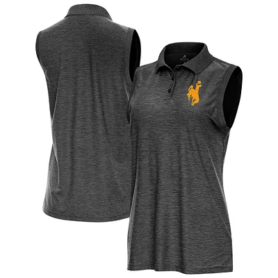 Women's Antigua Heather Black Wyoming Cowboys Recap Sleeveless Polo