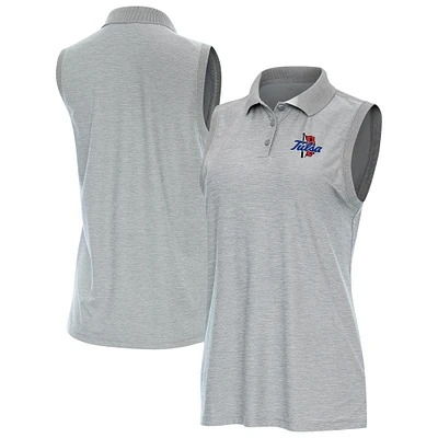 Women's Antigua Heather Gray Tulsa Golden Hurricane Recap Sleeveless Polo