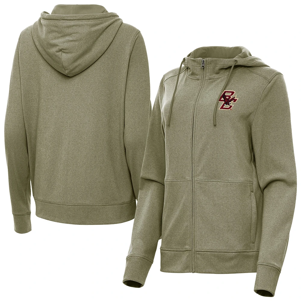 Women's Antigua Heather Olive Boston College Eagles Seeker Full-Zip Hoodie Jacket