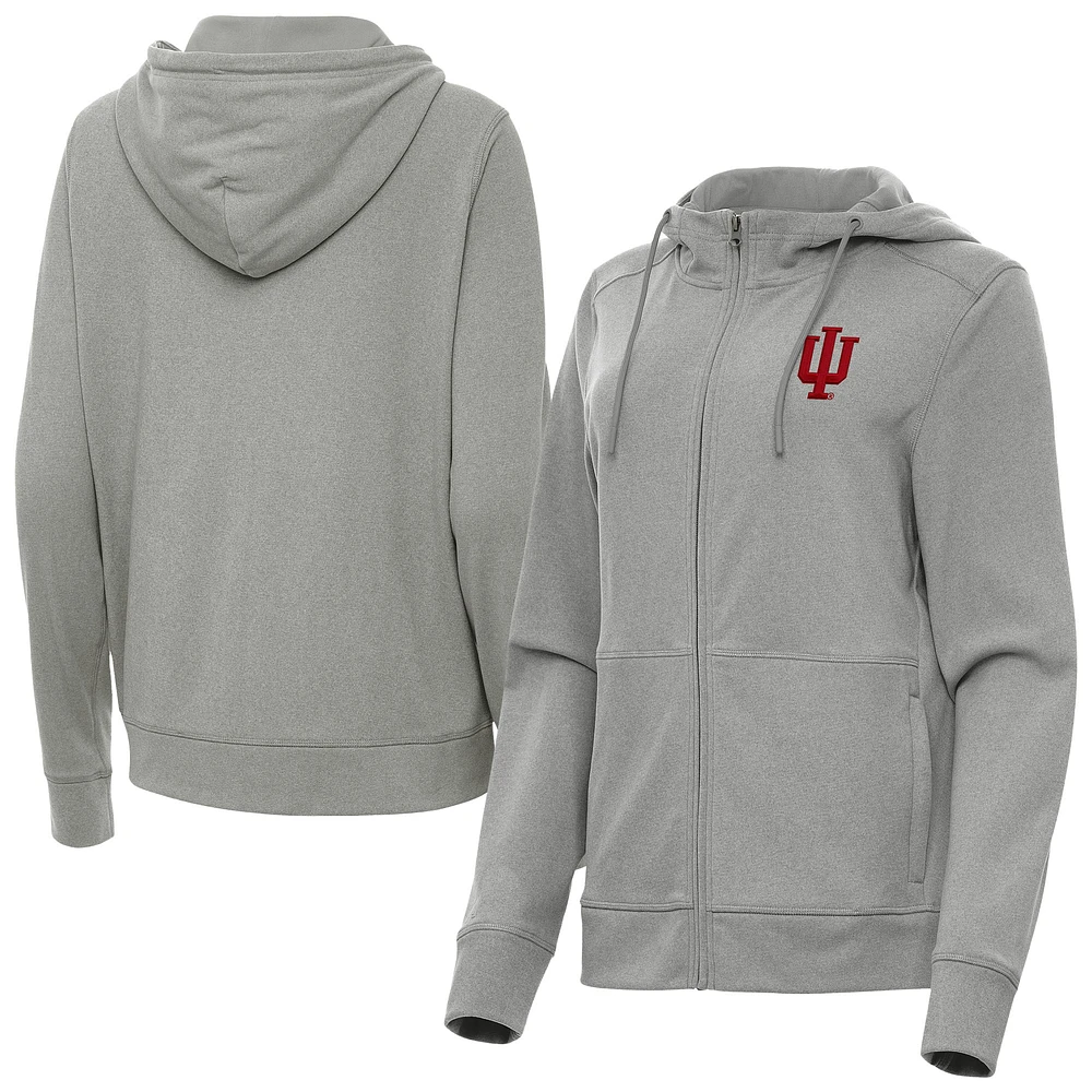 Women's Antigua Heather Gray Indiana Hoosiers Seeker Full-Zip Hoodie Jacket