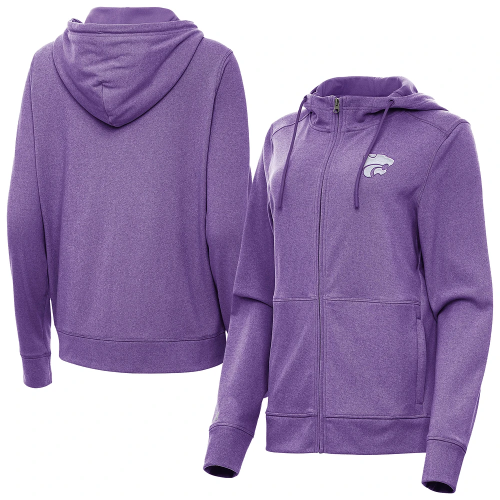 Women's Antigua Heather Purple Kansas State Wildcats Seeker Full-Zip Hoodie Jacket