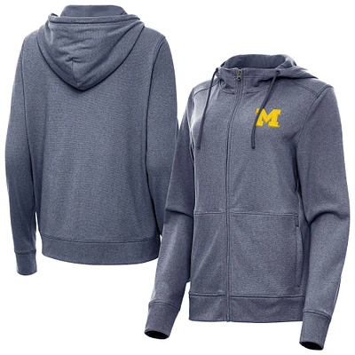 Women's Antigua Heather Navy Michigan Wolverines Seeker Full-Zip Hoodie Jacket