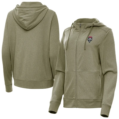 Women's Antigua Heather Olive New Mexico Lobos Seeker Full-Zip Hoodie Jacket