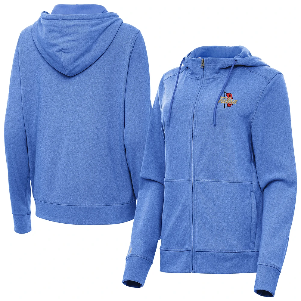 Women's Antigua Heather Royal Tulsa Golden Hurricane Seeker Full-Zip Hoodie Jacket