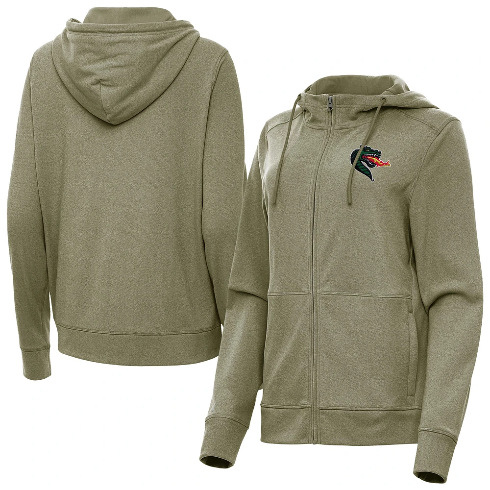 Women's Antigua Heather Olive UAB Blazers Seeker Full-Zip Hoodie Jacket