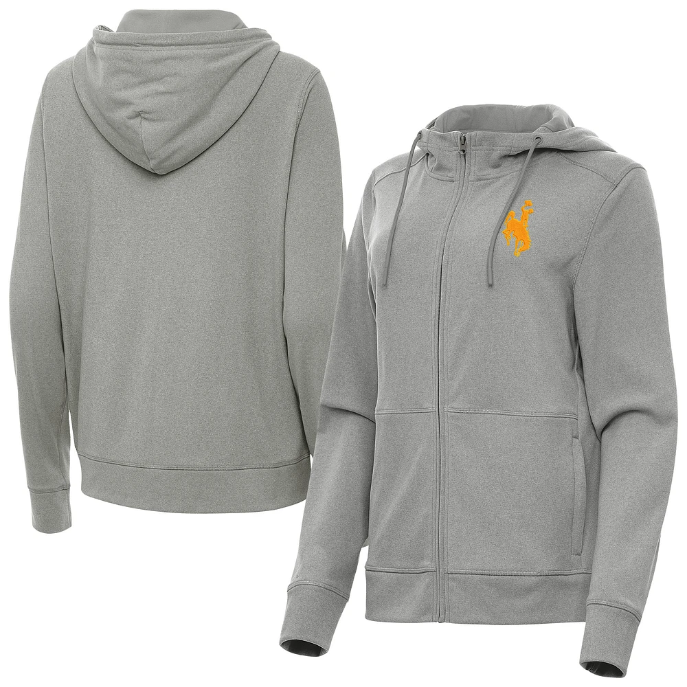 Women's Antigua Heather Wyoming Cowboys Seeker Full-Zip Hoodie Jacket