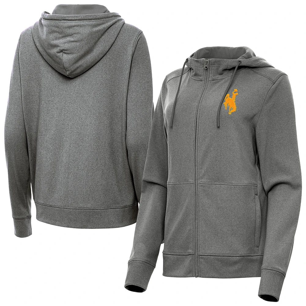 Women's Antigua Heather Black Wyoming Cowboys Seeker Full-Zip Hoodie Jacket